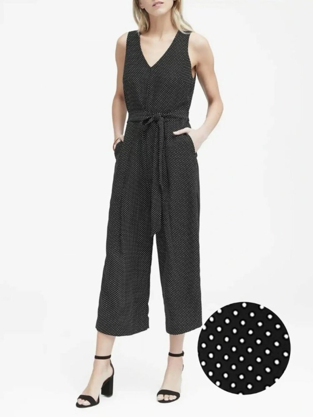 Banana Republic Black White Polka Dot Wide Leg Jumpsuit